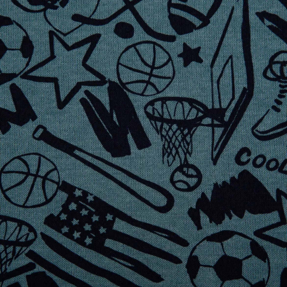 Sweatstoff mit Sportmotiven rauchblau meliert 1,40m Breite
