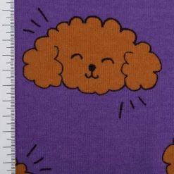 Sweatstoff Soft aus Baumwolle Dogs Pudel lila braun 1,38m Breite