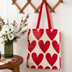 Tasche Herzen aus recycelten Material weiß rot 34x14x40cm