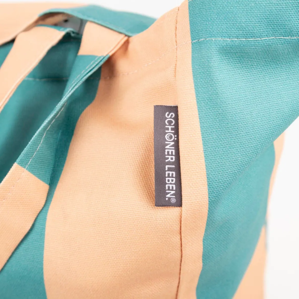 Tasche Shopper aus Baumwolle mit Streifen apricot grün von SCHÖNER LEBEN.