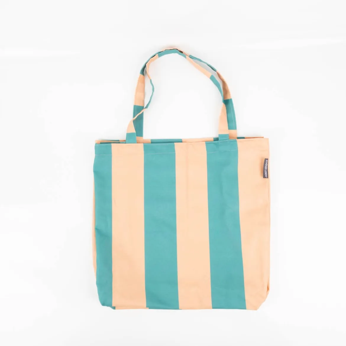 Tasche Shopper aus Baumwolle mit Streifen apricot grün von SCHÖNER LEBEN.