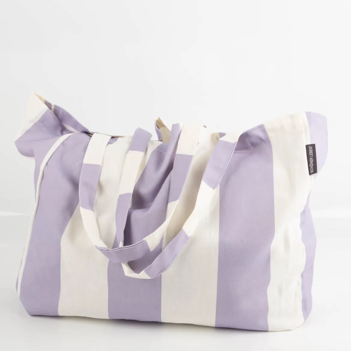 Tasche Shopper aus Baumwolle mit Streifen flieder ecru von SCHÖNER LEBEN.