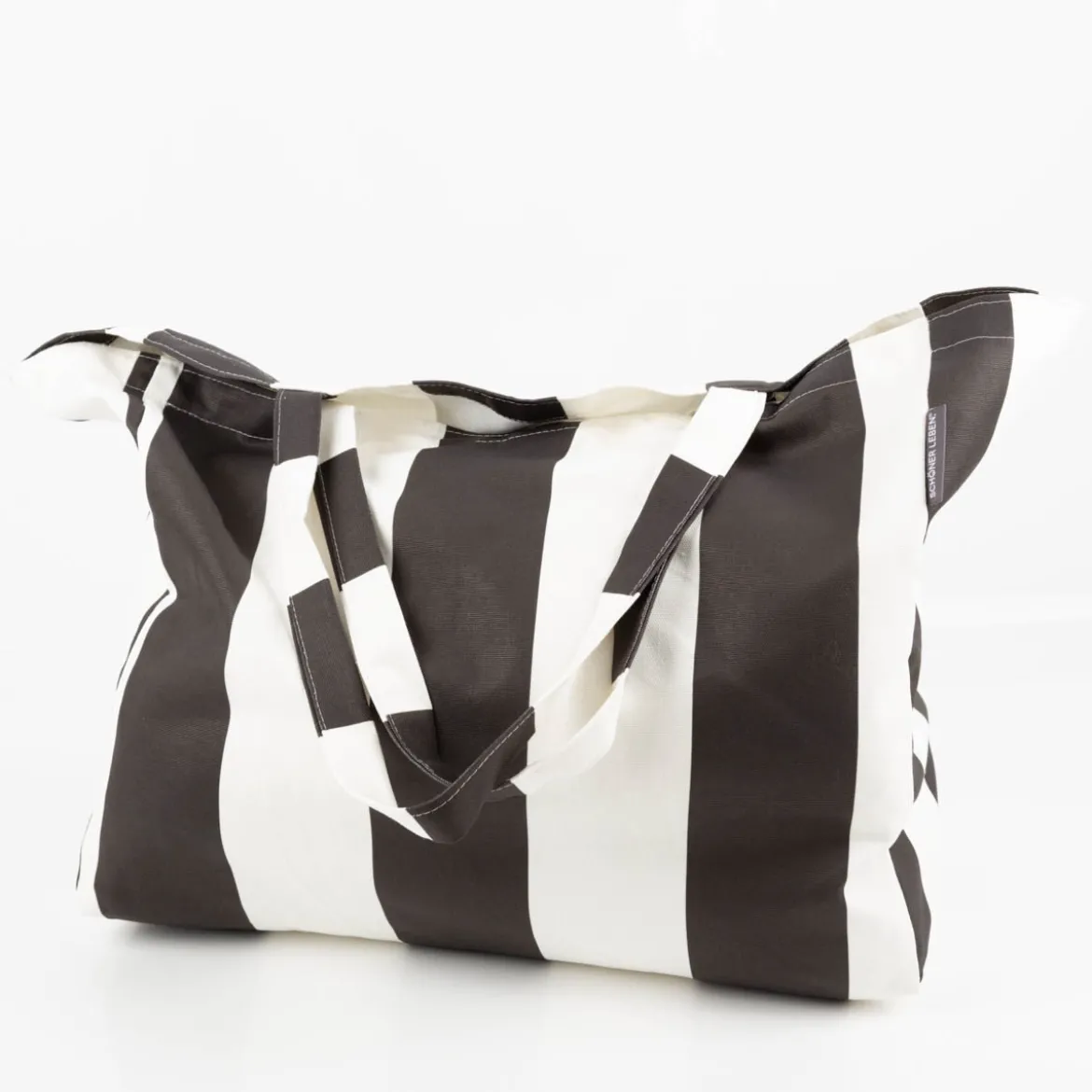 Tasche Shopper aus Baumwolle mit Streifen schwarz ecru von SCHÖNER LEBEN.