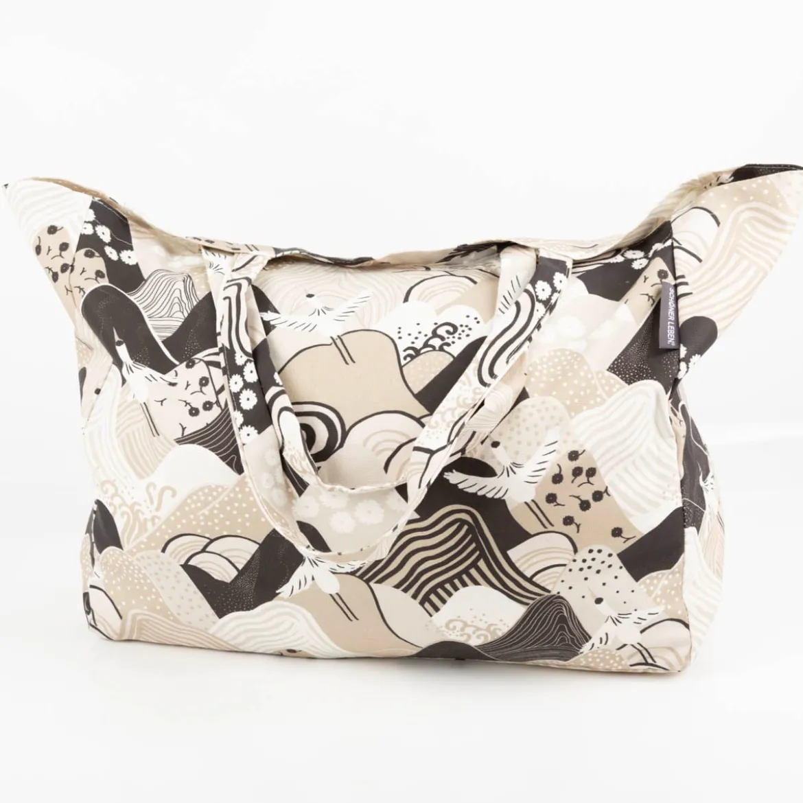 Tasche Shopper aus Baumwolle mit Kranichen beige schwarz von SCHÖNER LEBEN.