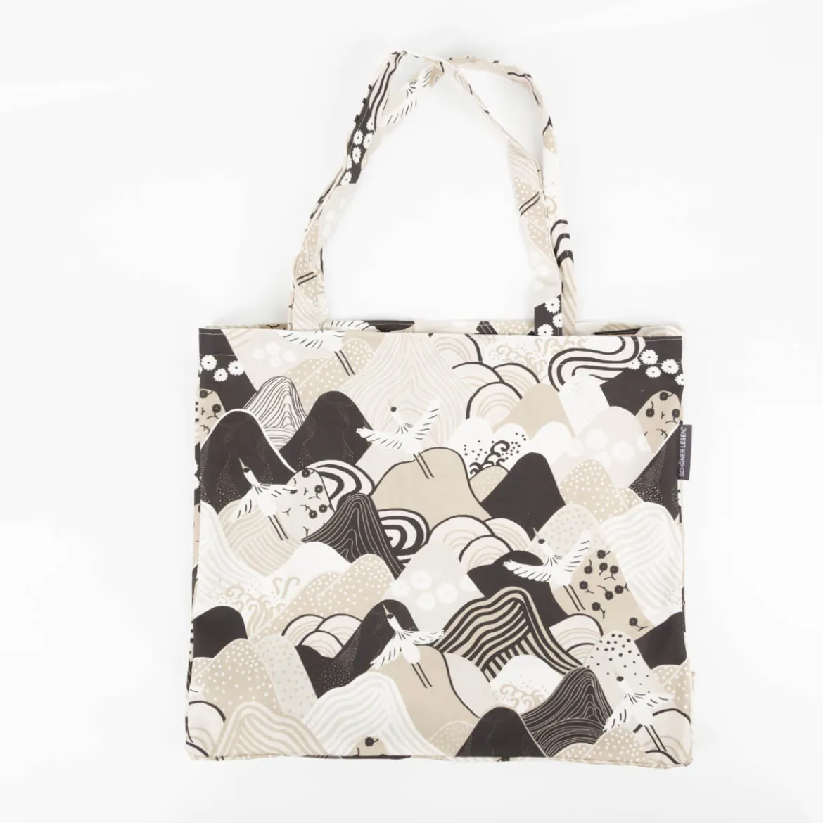 Tasche Shopper aus Baumwolle mit Kranichen beige schwarz von SCHÖNER LEBEN.