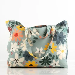 Tasche Shopper aus Baumwolle Blüten mint von SCHÖNER LEBEN.