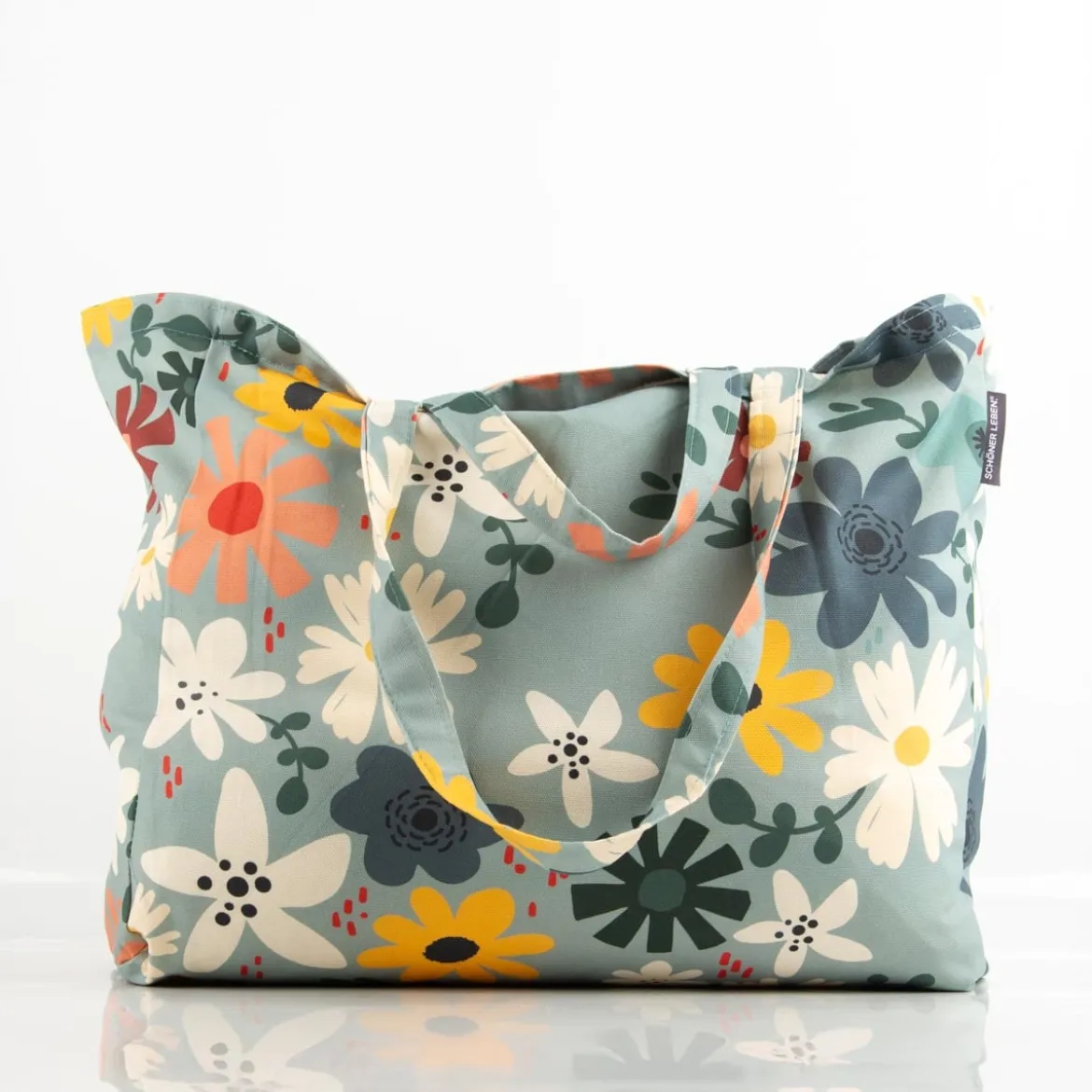 Tasche Shopper aus Baumwolle Blüten mint von SCHÖNER LEBEN.