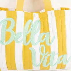 Tasche Strandtasche Streifen weiß gelb "Bella Vita" mint 44x33x10cm