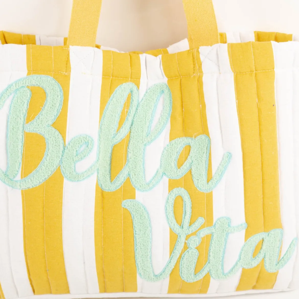 Tasche Strandtasche Streifen weiß gelb "Bella Vita" mint 44x33x10cm