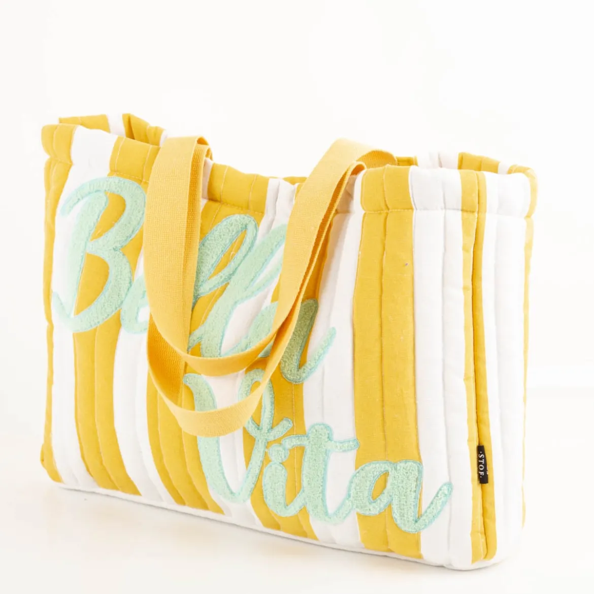 Tasche Strandtasche Streifen weiß gelb "Bella Vita" mint 44x33x10cm