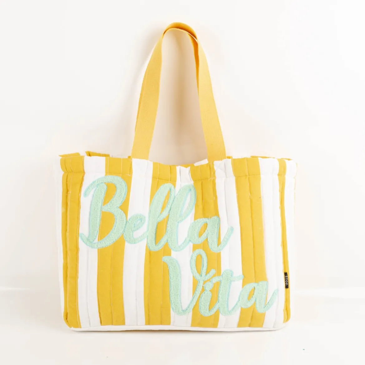 Tasche Strandtasche Streifen weiß gelb "Bella Vita" mint 44x33x10cm