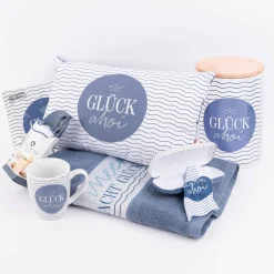 Tasse aus Porzellan Glück ahoi Schiff Wellenlinien blau weiß 250ml von La Vida