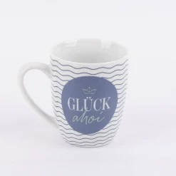 Tasse aus Porzellan Glück ahoi Schiff Wellenlinien blau weiß 250ml von La Vida