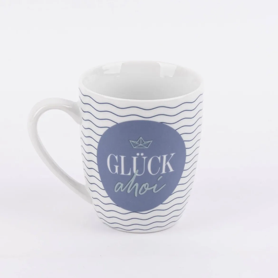 Tasse aus Porzellan Glück ahoi Schiff Wellenlinien blau weiß 250ml von La Vida