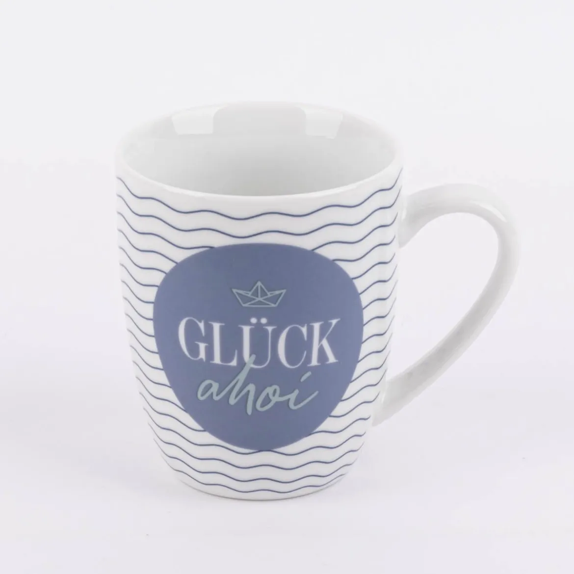 Tasse aus Porzellan Glück ahoi Schiff Wellenlinien blau weiß 250ml von La Vida