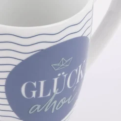 Tasse aus Porzellan Glück ahoi Schiff Wellenlinien blau weiß 250ml von La Vida