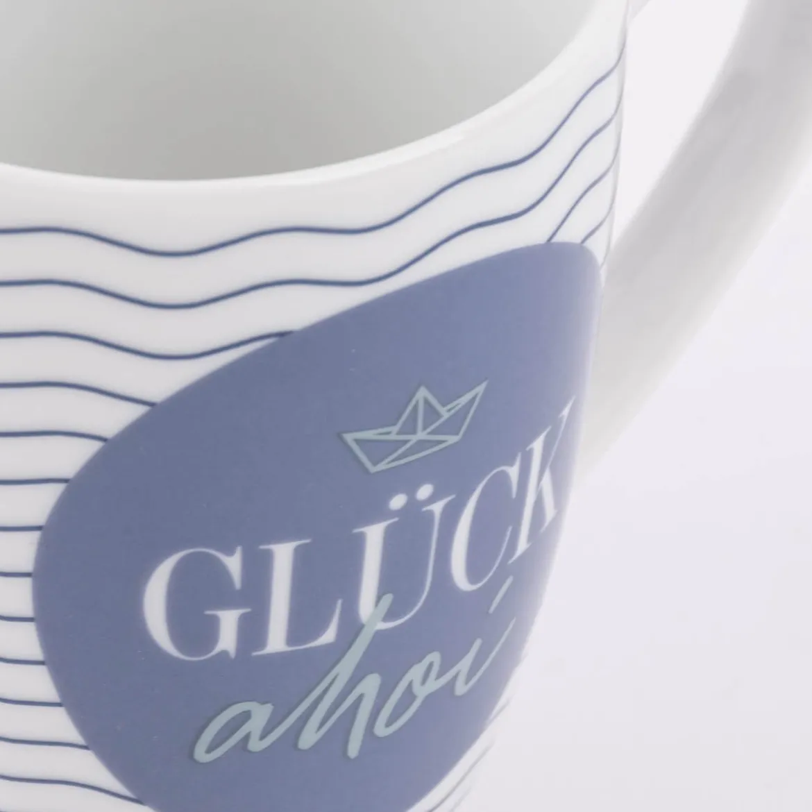 Tasse aus Porzellan Glück ahoi Schiff Wellenlinien blau weiß 250ml von La Vida