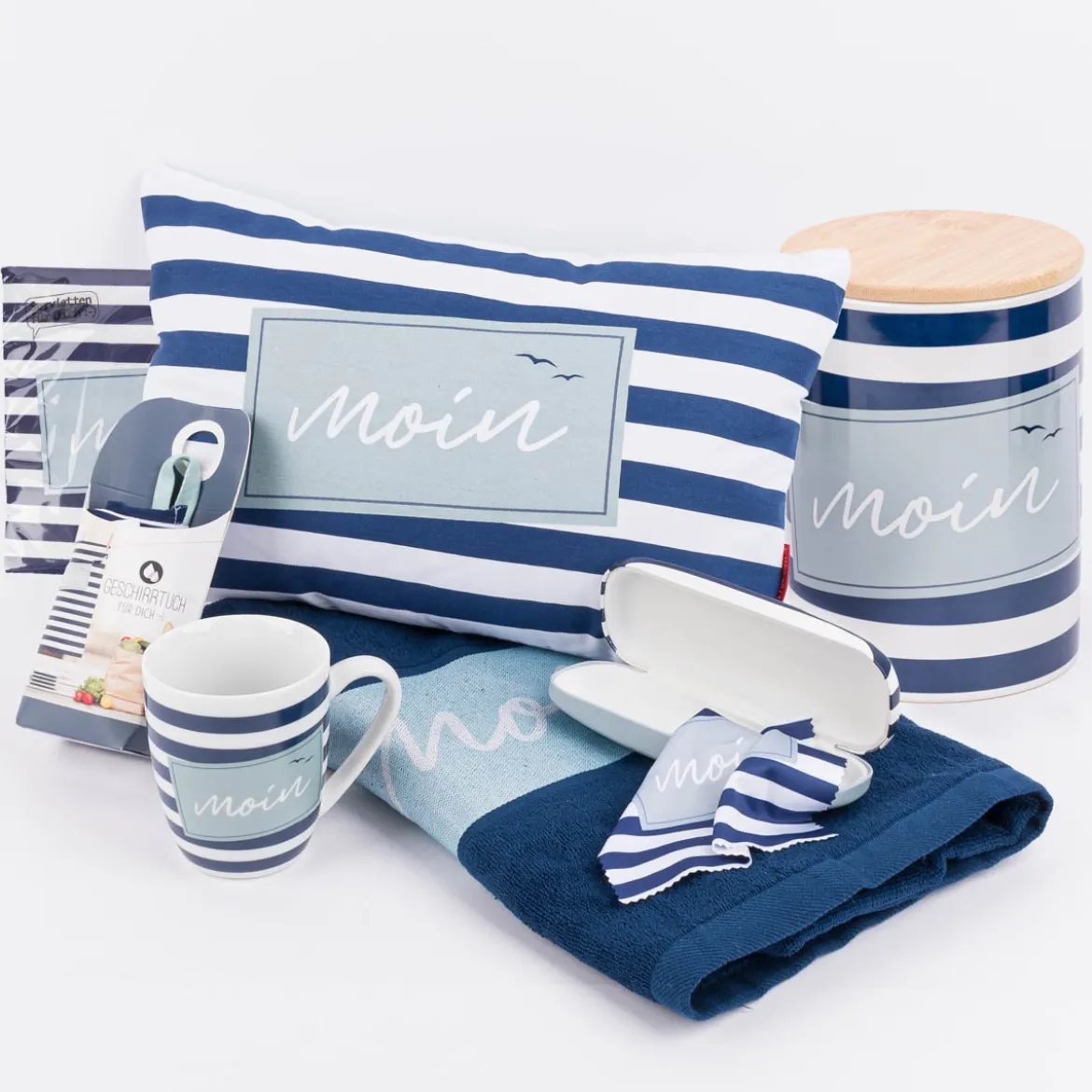 Tasse aus Porzellan Moin Streifenmuster Möwen blau weiß 250ml von La Vida