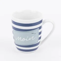 Tasse aus Porzellan Moin Streifenmuster Möwen blau weiß 250ml von La Vida