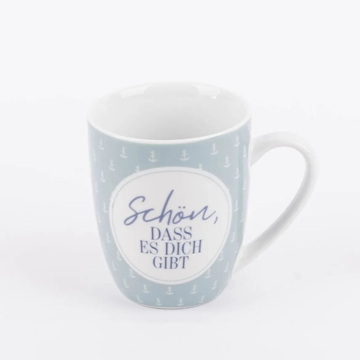 Tasse aus Porzellan Schön dass es dich gibt kleiner Anker blau weiß 250ml von La Vida