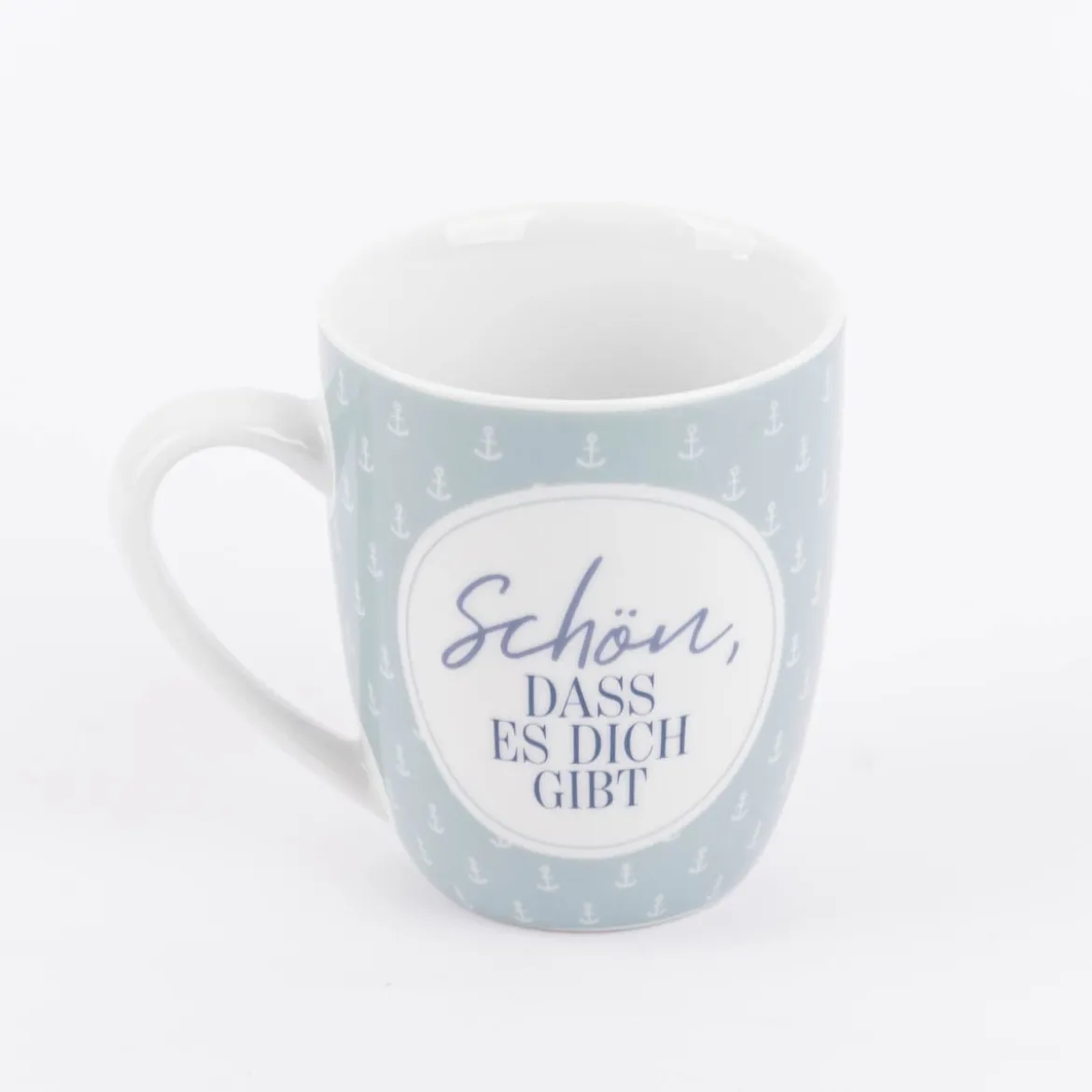 Tasse aus Porzellan Schön dass es dich gibt kleiner Anker blau weiß 250ml von La Vida
