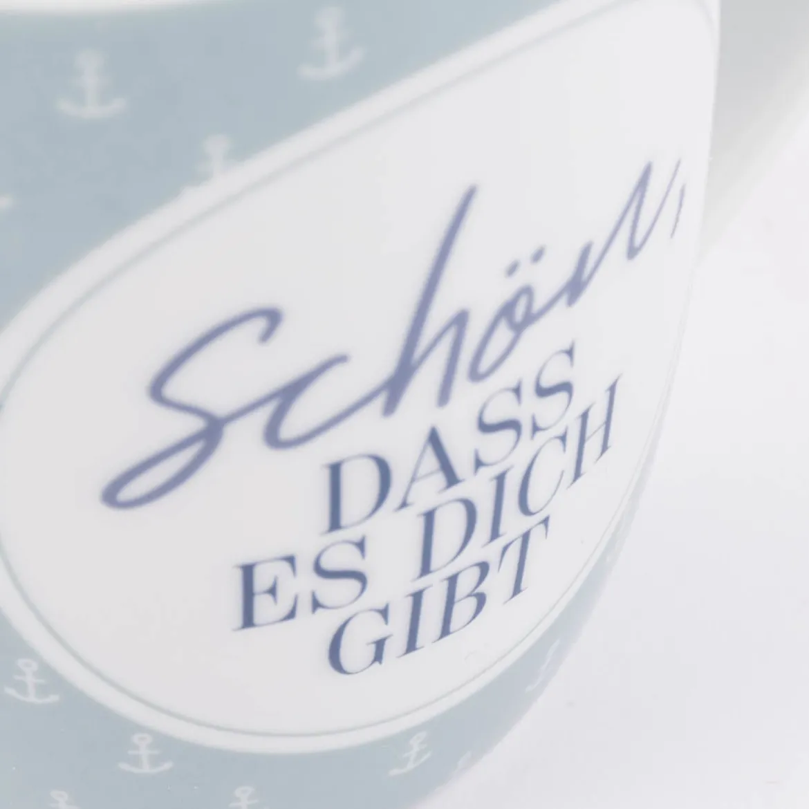 Tasse aus Porzellan Schön dass es dich gibt kleiner Anker blau weiß 250ml von La Vida