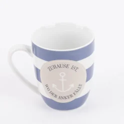 Tasse aus Porzellan Zuhause ist wo der Anker fällt Streifen Anker blau weiß beige 250ml von La Vida