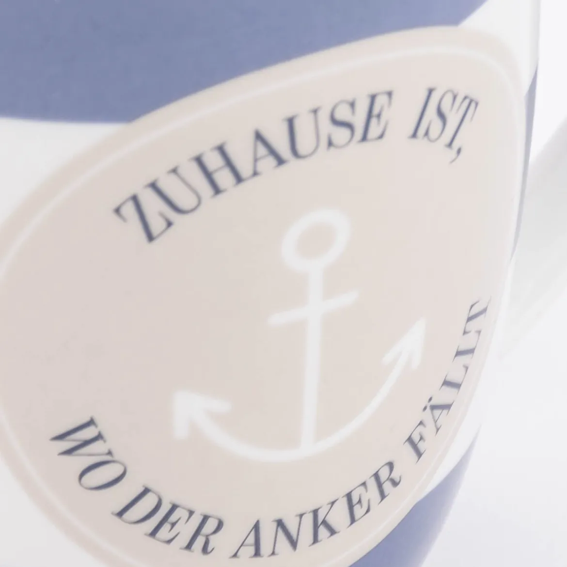 Tasse aus Porzellan Zuhause ist wo der Anker fällt Streifen Anker blau weiß beige 250ml von La Vida