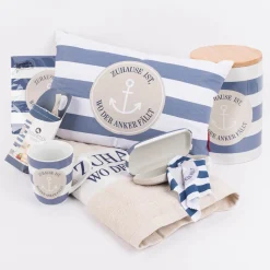 Tasse aus Porzellan Zuhause ist wo der Anker fällt Streifen Anker blau weiß beige 250ml von La Vida