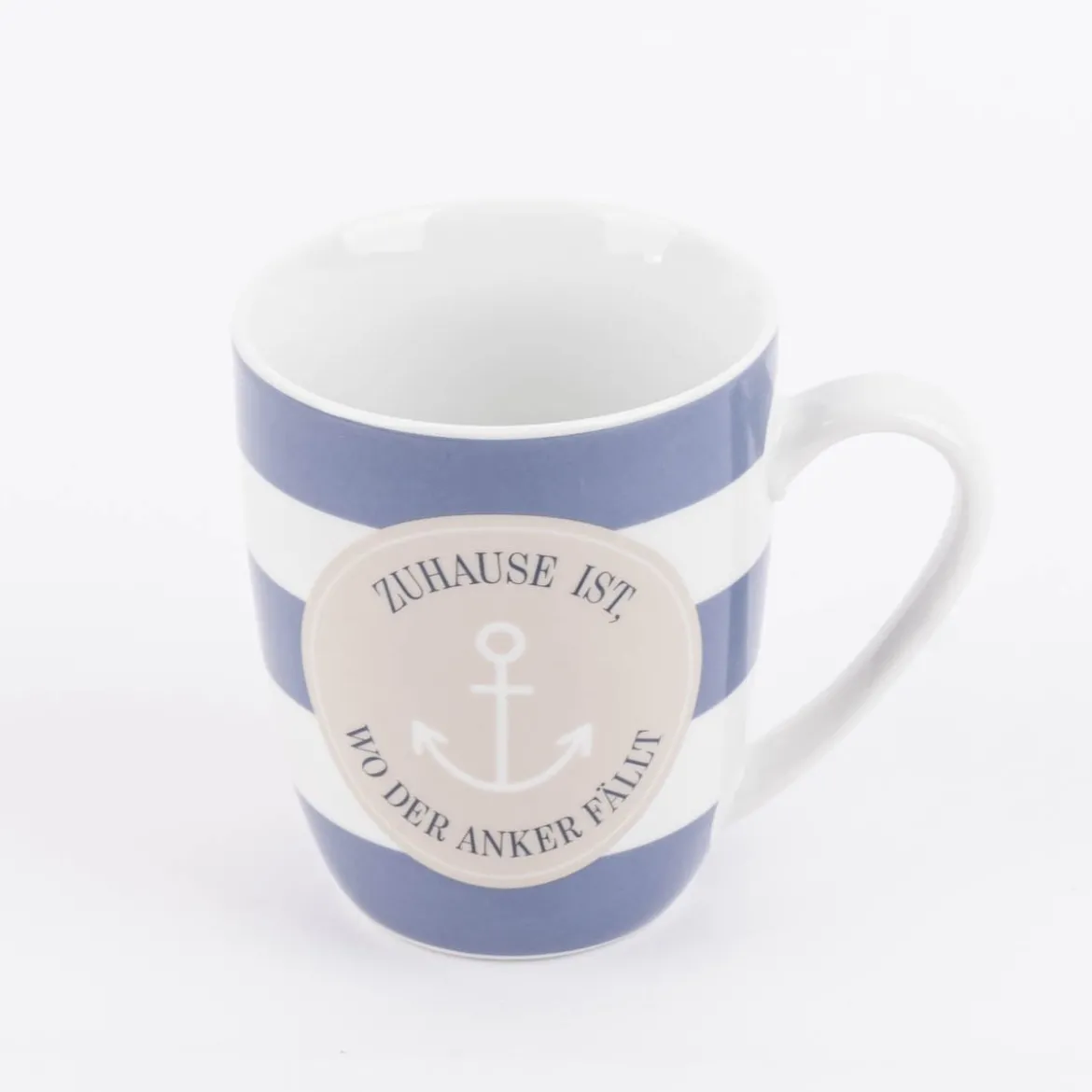 Tasse aus Porzellan Zuhause ist wo der Anker fällt Streifen Anker blau weiß beige 250ml von La Vida