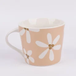 Tasse Goldtasse aus Porzellan Moin Blumenmuster orange weiß schwarz gold 420ml von Schreibkram Manufaktur