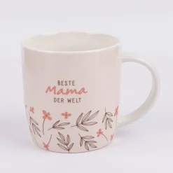 Tasse Gute Laune aus Porzellan Beste Mama der Welt Blumen rosa braun weiß 300ml von Grafik Werkstatt