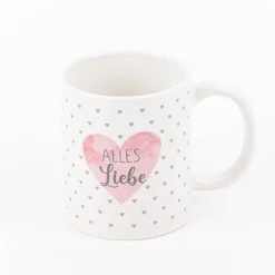 Tasse Happy Birthday oder Alles Liebe Porzellan weiß rosa orange 350ml