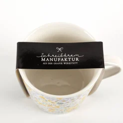 Tasse mit Goldveredelung "Guten Morgen" Blümchen gelb lila 420ml von Grafik Werkstatt