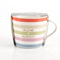 Tasse mit Goldveredelung "Kleine Auszeit" mit bunten Streifen 420ml von Grafik Werkstatt