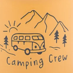 Tasse Vintage aus Keramik in Emaille-Optik Camping Crew Camper Berge currygelb schwarz 400ml von Grafik Werkstatt
