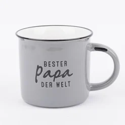Tasse Vintage aus Keramik in Emaille-Optik Bester Papa der Welt blaugrau schwarz 400ml von Grafik Werkstatt