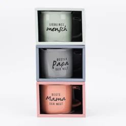 Tasse Vintage aus Keramik in Emaille-Optik Beste Mama der Welt lachsorange schwarz 400ml von Grafik Werkstatt