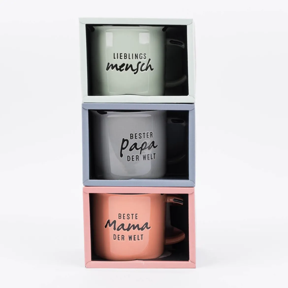 Tasse Vintage aus Keramik in Emaille-Optik Beste Mama der Welt lachsorange schwarz 400ml von Grafik Werkstatt