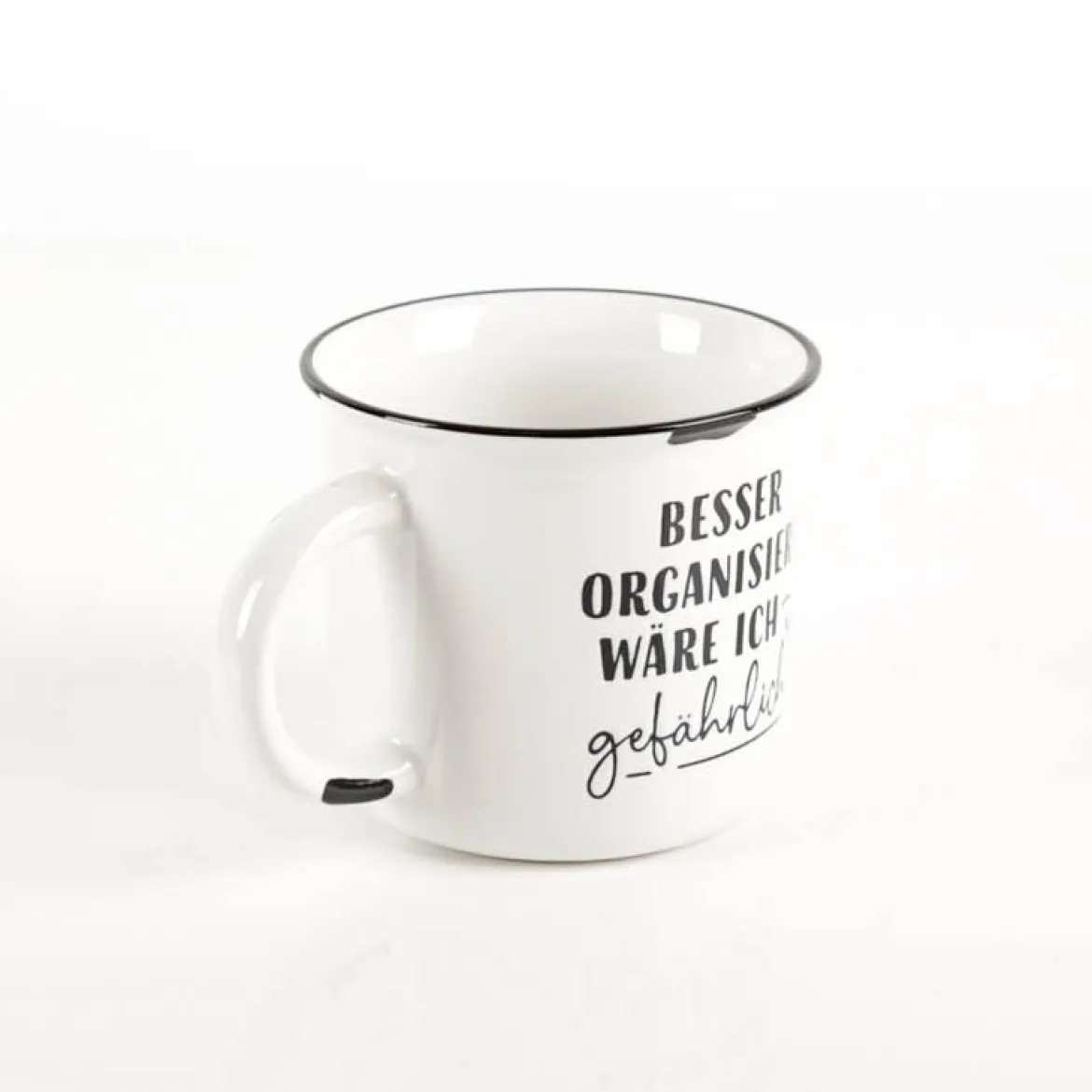 Tasse Vintage "Besser organisiert..." Keramik im Emaille-Look 400ml von Grafik Werkstatt