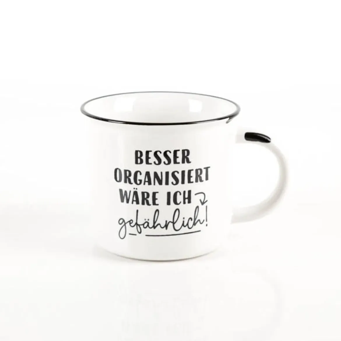 Tasse Vintage "Besser organisiert..." Keramik im Emaille-Look 400ml von Grafik Werkstatt
