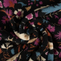 Teddy Stoff Plüsch ALIO Blumen Ornamente schwarz lila blau 1,50m Breite