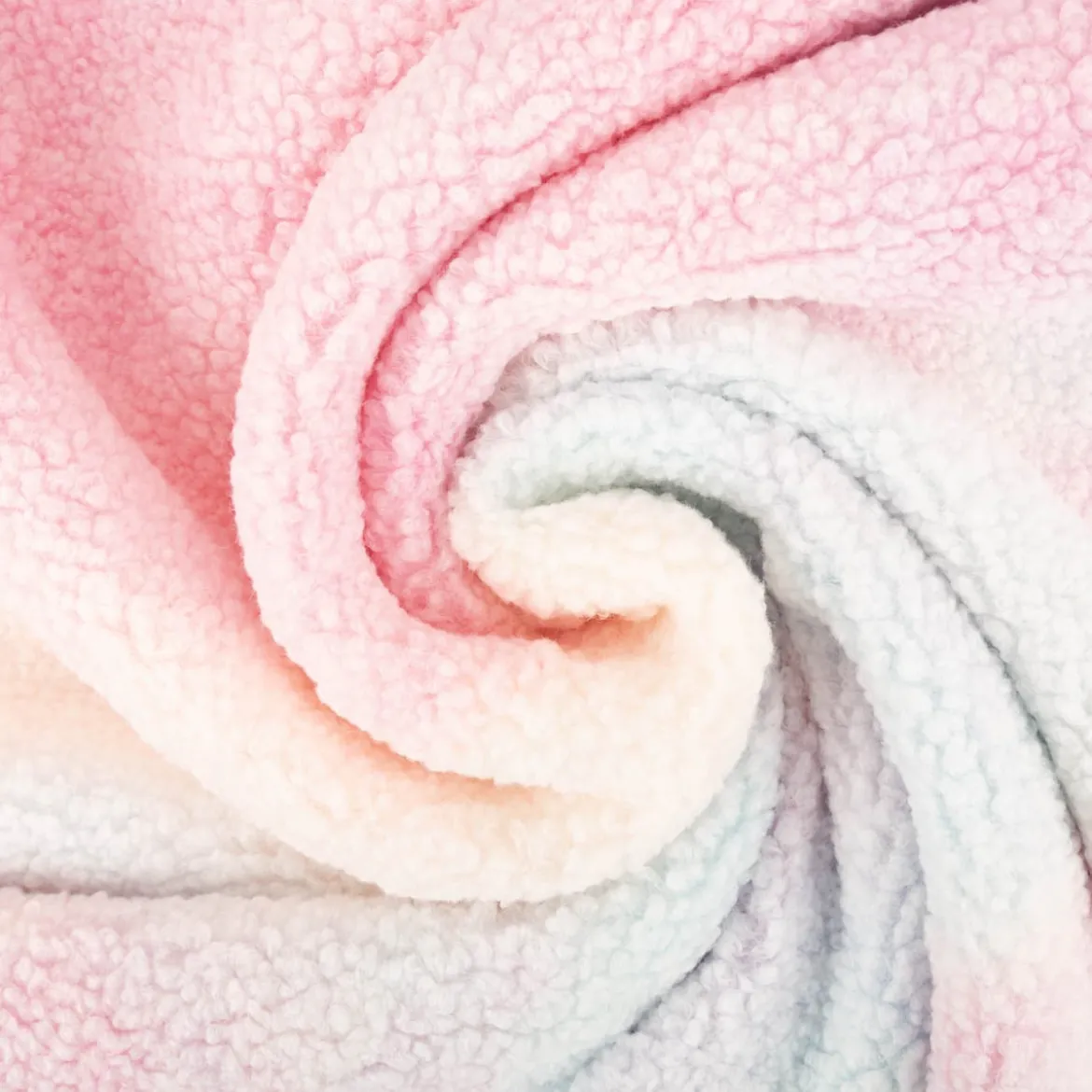 Teddystoff Teddyplüsch Rainbow Batik pastell rosa hellblau gelb 1,5m Breite