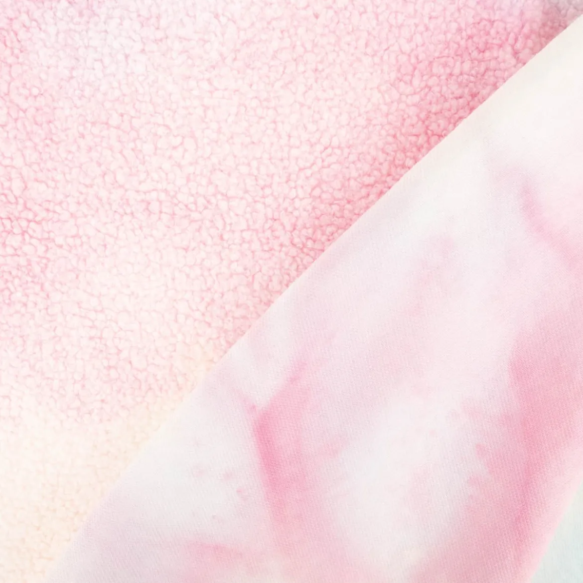 Teddystoff Teddyplüsch Rainbow Batik pastell rosa hellblau gelb 1,5m Breite