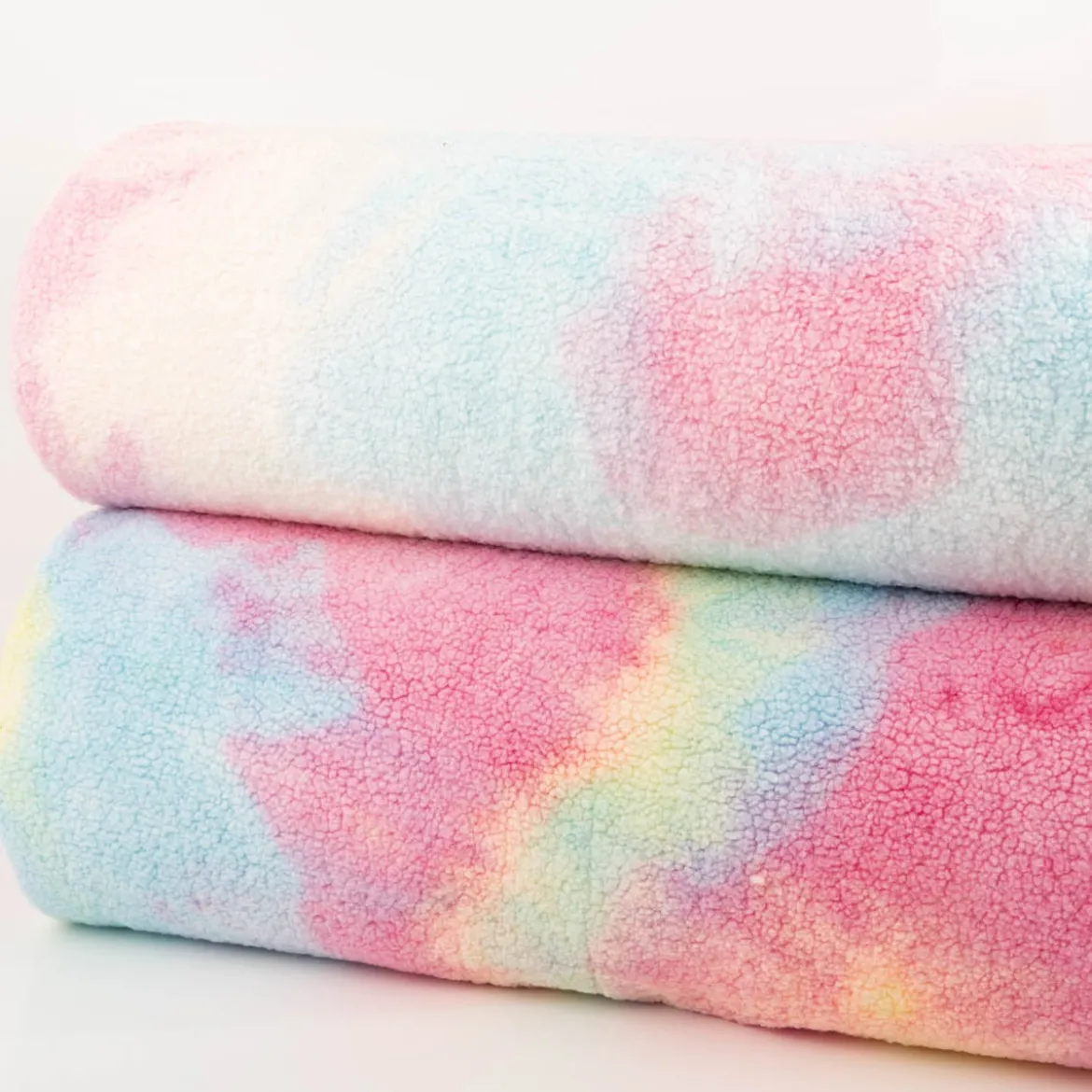 Teddystoff Teddyplüsch Rainbow Batik pastell rosa hellblau gelb 1,5m Breite