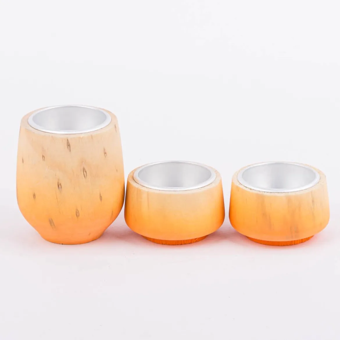 Teelichthalter 3er Set aus Holz Farbverlauf orange-natur oder pink-natur 5,5x7cm