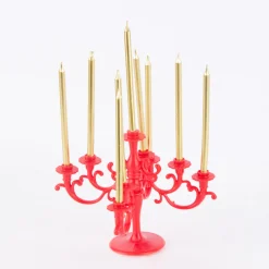 Temerity Jones Deko Tortenstecker Armleuchter rot mit goldfarbigen Kerzen