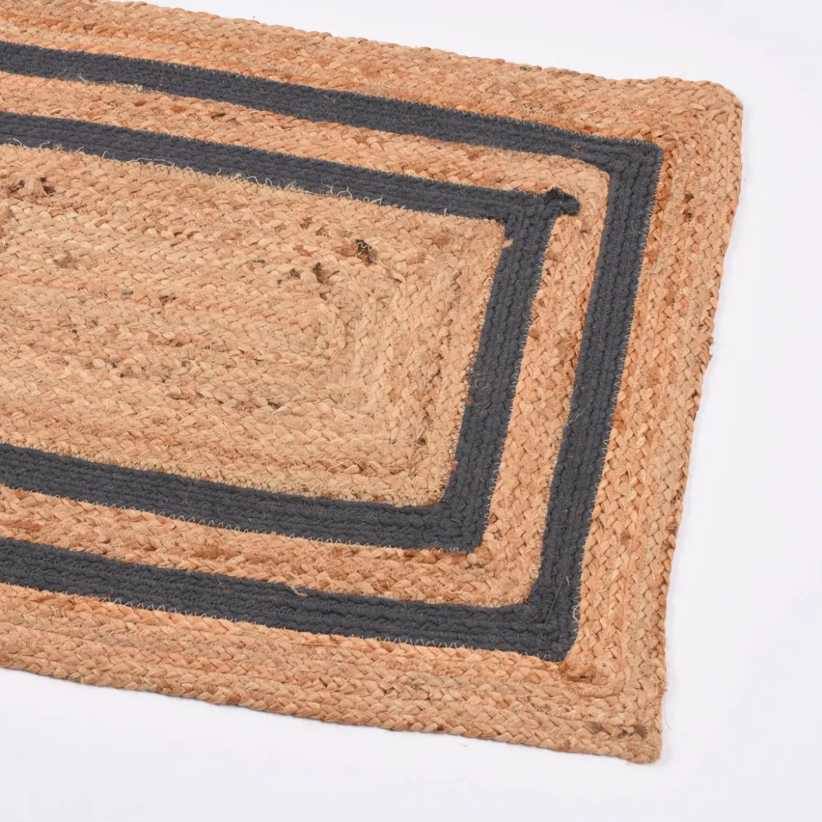 Teppich geflochten Jute Baumwolle Rechtecke natur dunkelgrau 90x60cm