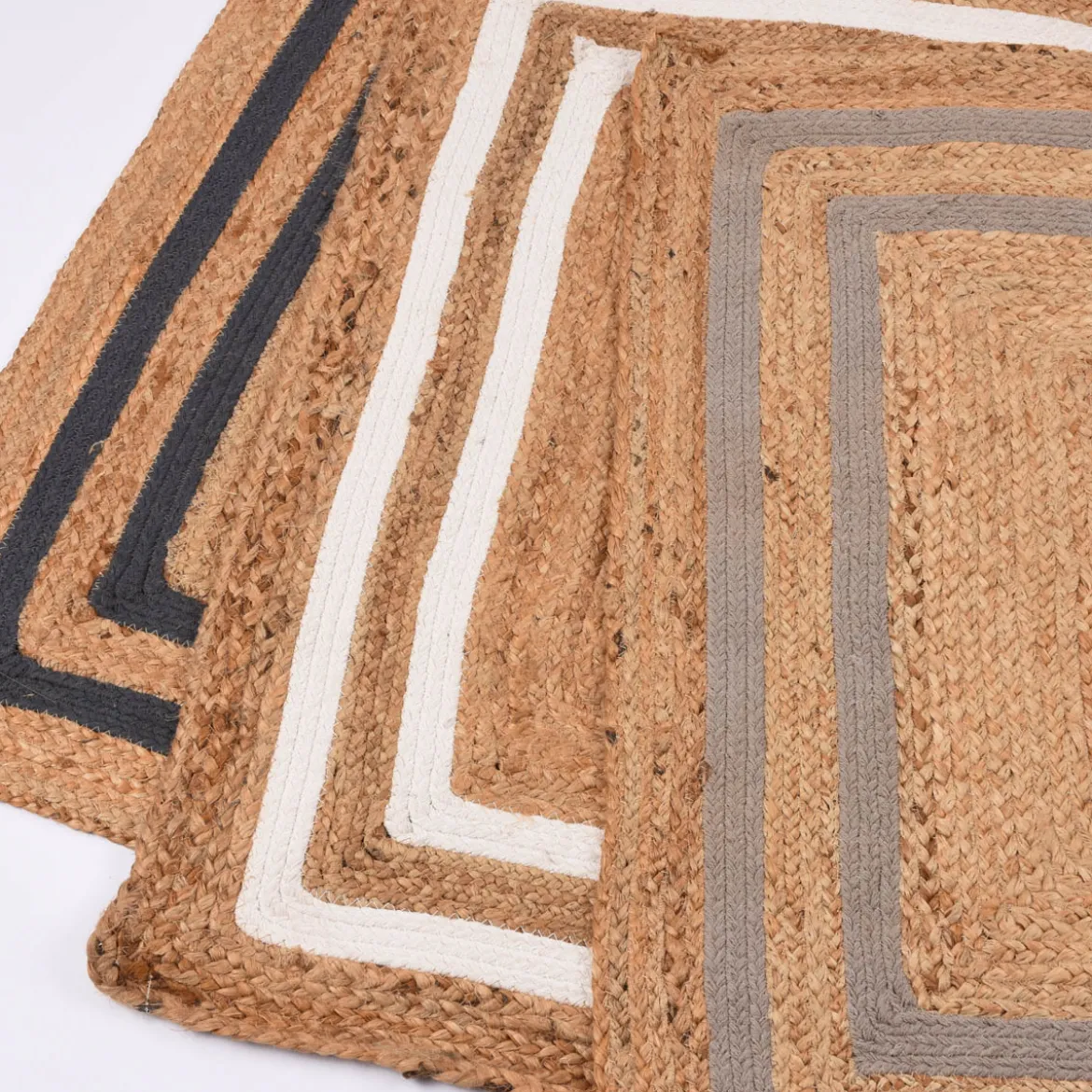 Teppich geflochten Jute Baumwolle Rechtecke natur dunkelgrau 90x60cm