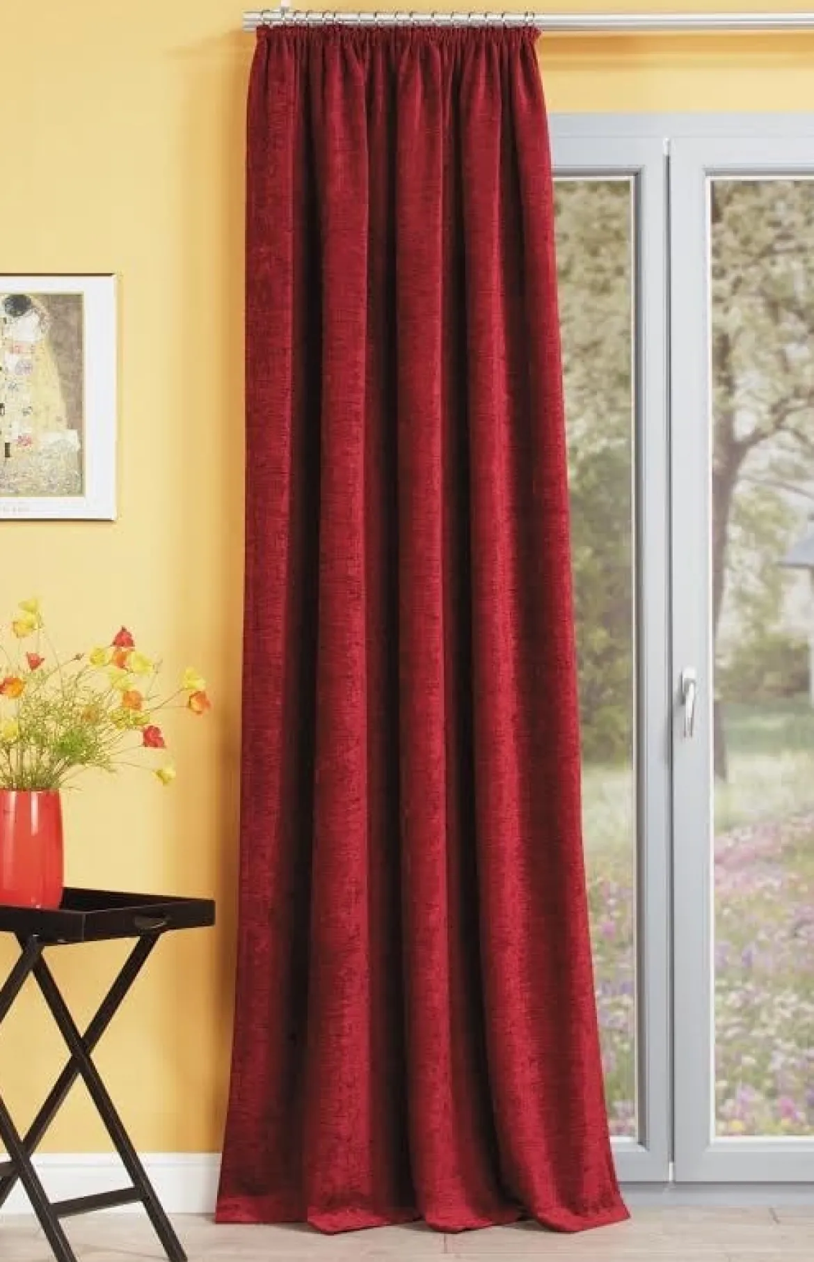 Thermo Chenille Fertigvorhang Kälteschutz Schallschutz Verdunkelung rot 145x245cm